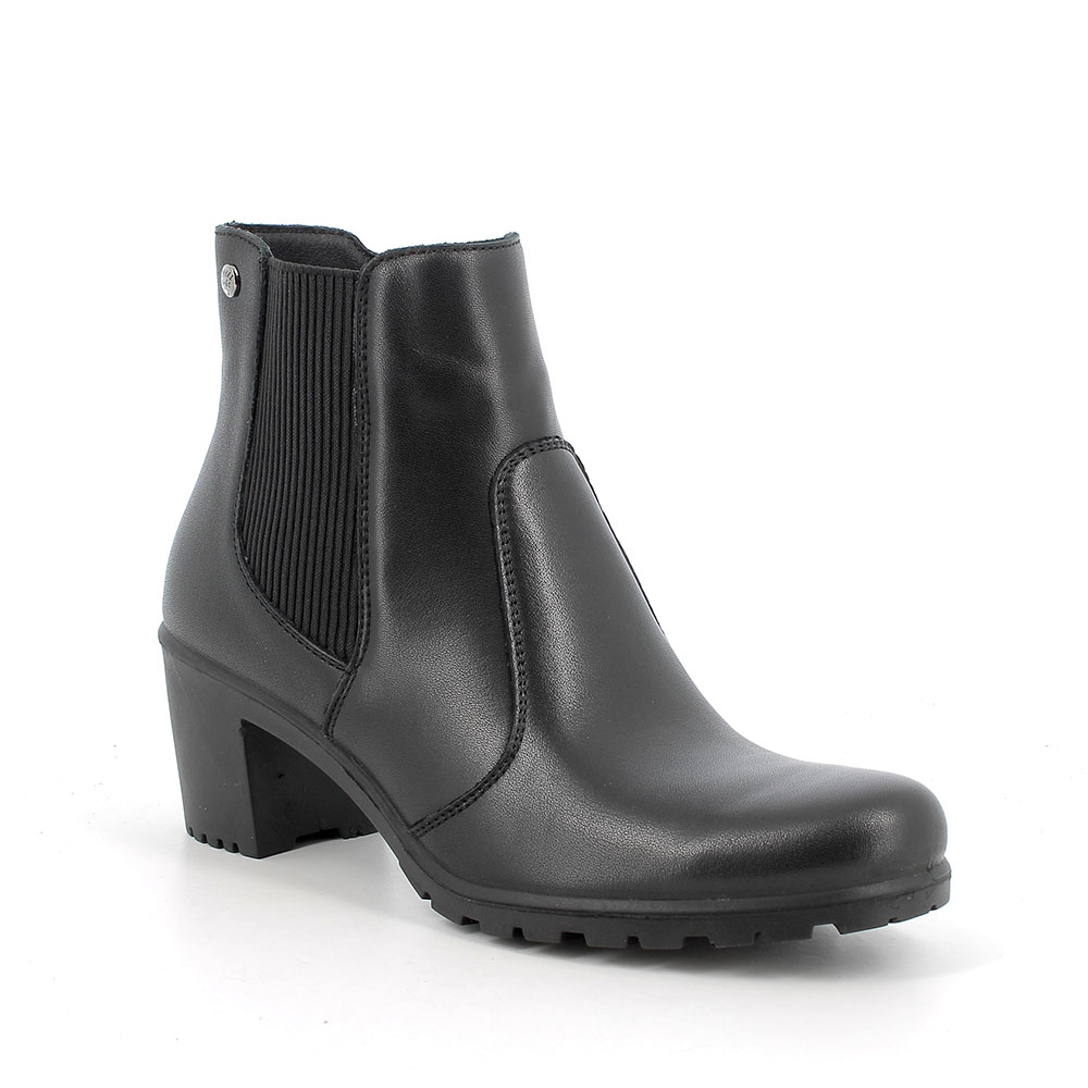 Stivaletti con tacco in pelle da donna nero