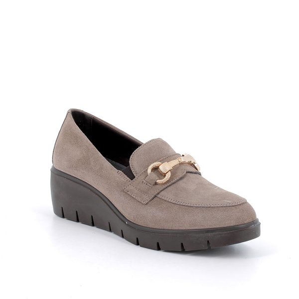 Slip on con zeppa in pelle da donna fango