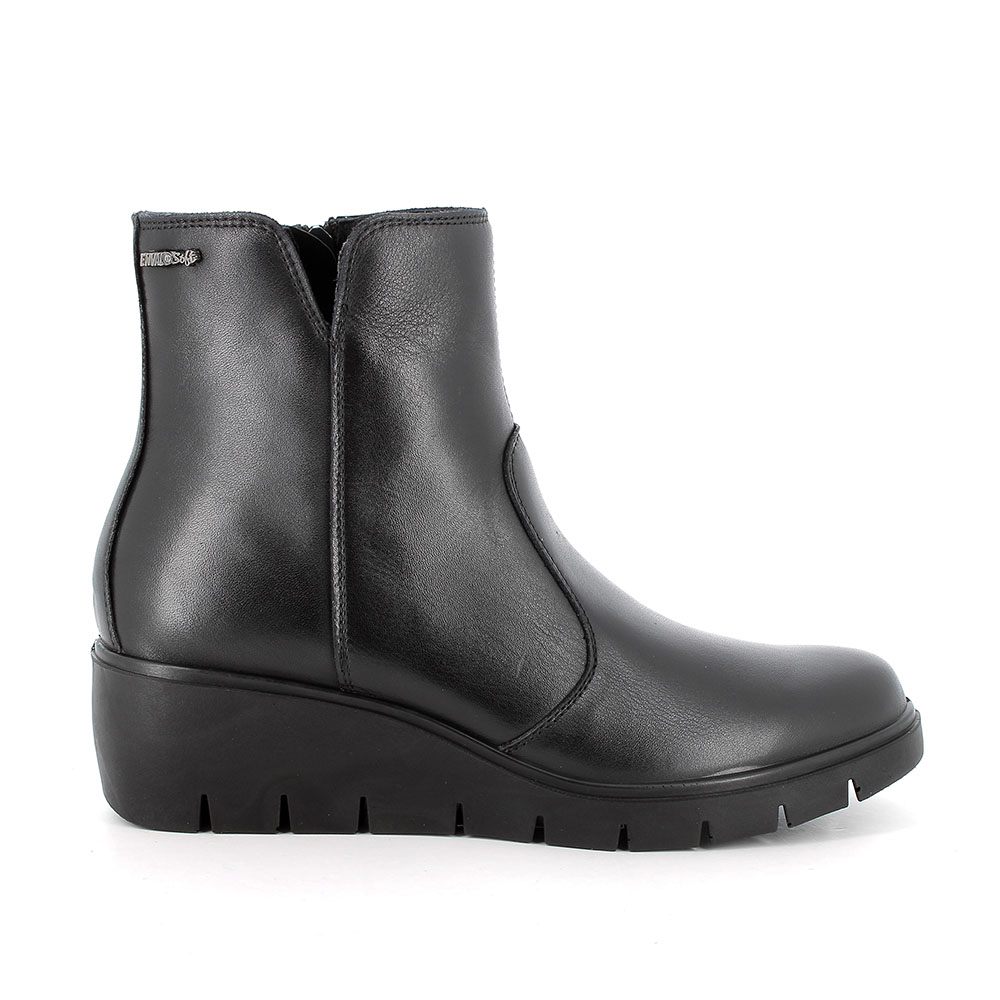 Stivaletti con zeppa in pelle da donna nero