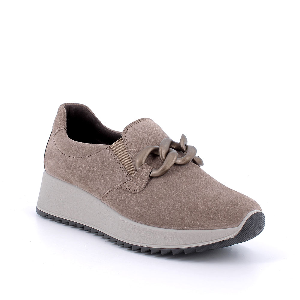 Slip on con zeppa in pelle da donna fango