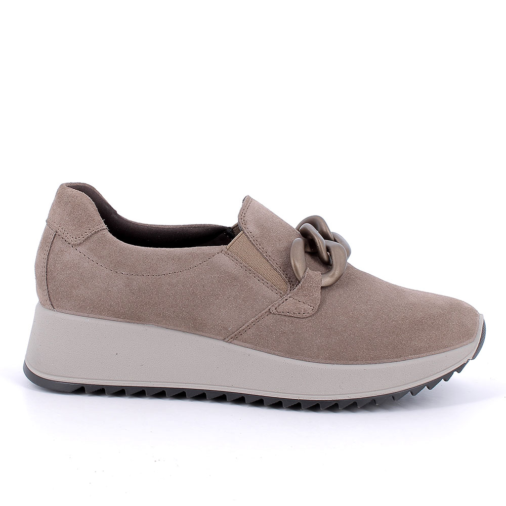 Slip on con zeppa in pelle da donna fango